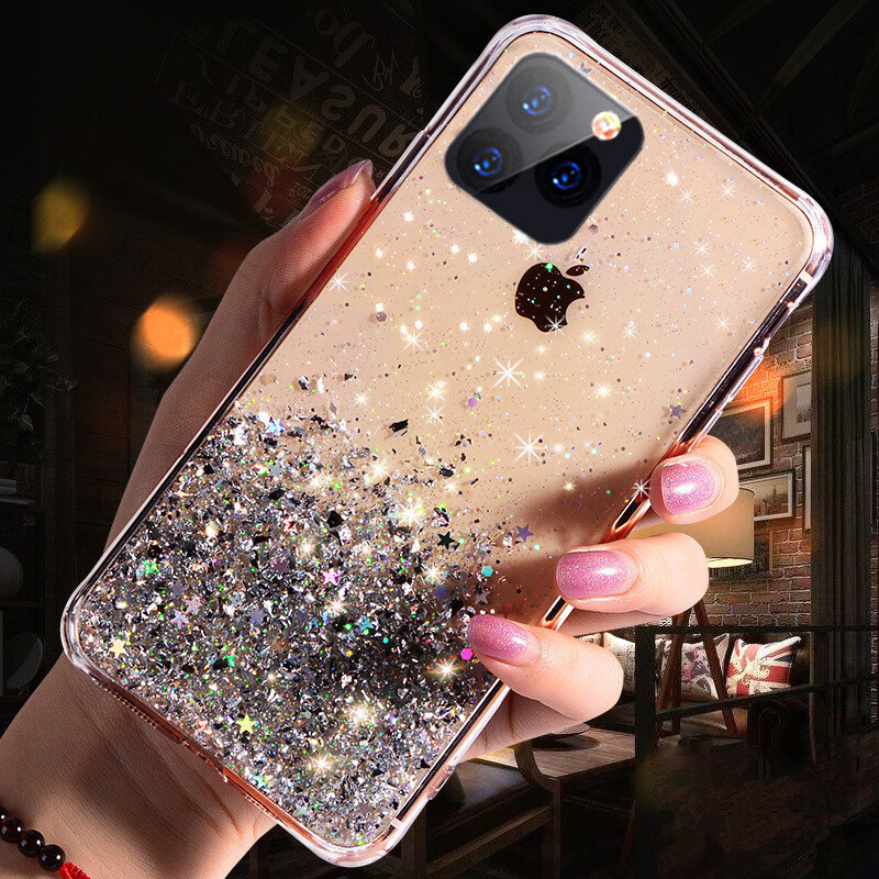 Gradient Glitter Star Suitable For Apple IPhone 11 Pro Max 7 Plus Epoxy Phone Case, Color: White, Applicable Model: Apple12/12pro 6.1