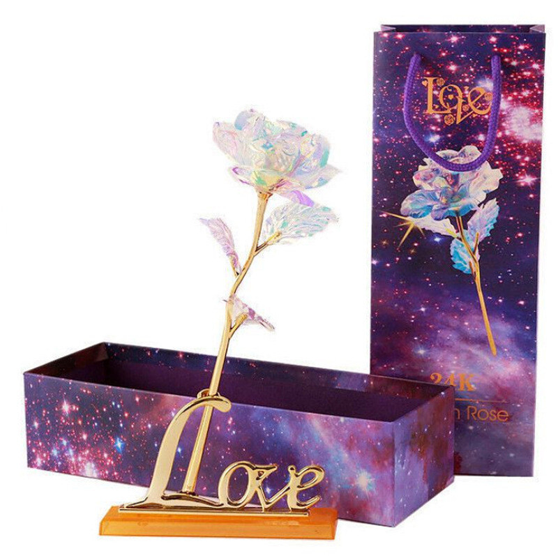 Gold Foil Color Gold Rose Handmade Flower Starry Sky Crystal Luminous Gradient Color Tanabata Valentine&#39;s Day Mother&#39;s Day Birthday Gift