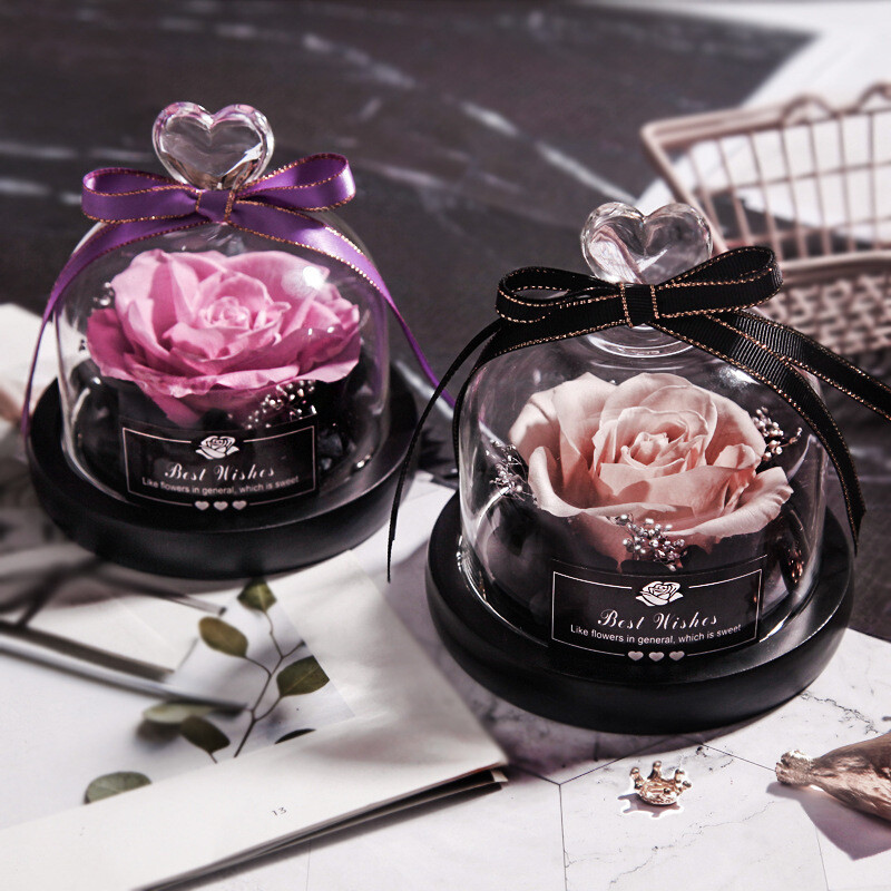 Everlasting Flower Gift Box Glass Cover Decoration Red Preservative Roses Mother&#39;s Day Valentine&#39;s Day Birthday Gift Customization