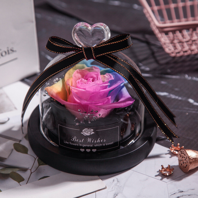 Everlasting Flower Gift Box Glass Cover Decoration Red Preservative Roses Mother&#39;s Day Valentine&#39;s Day Birthday Gift Customization