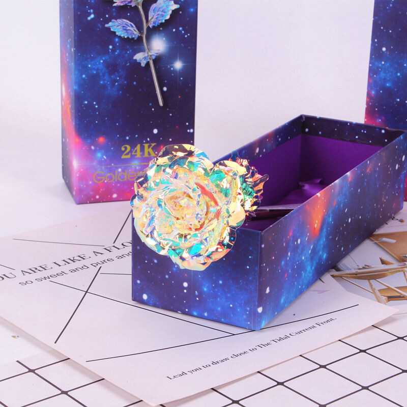 Gold Foil Color Gold Rose Handmade Flower Starry Sky Crystal Luminous Gradient Color Tanabata Valentine&#39;s Day Mother&#39;s Day Birthday Gift