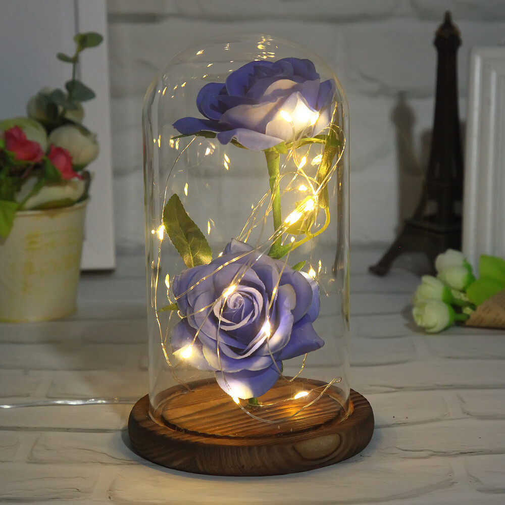 Romantic Immortal Flower Micro Landscape Rose Simulation Glass Shade Led Llight