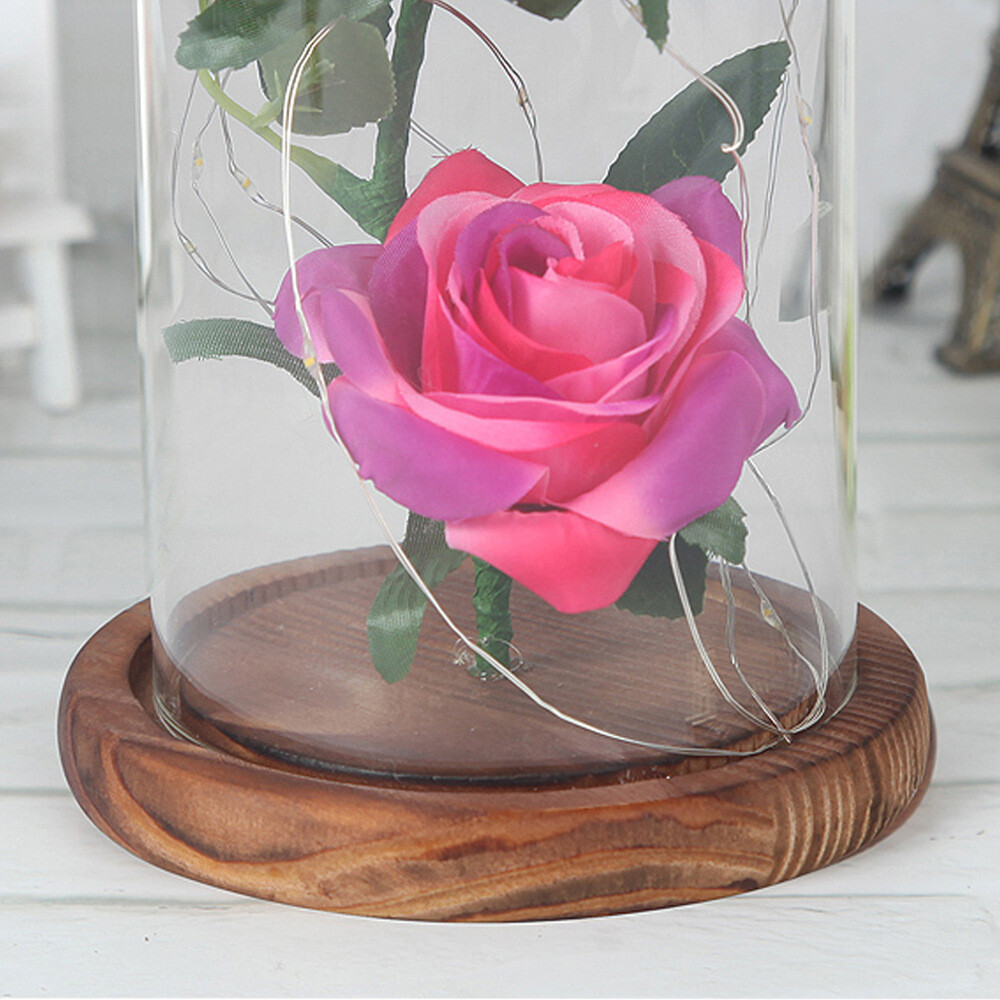 Romantic Immortal Flower Micro Landscape Rose Simulation Glass Shade Led Llight