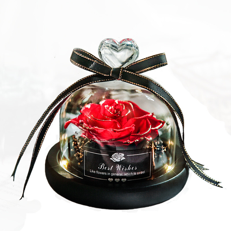 Everlasting Flower Gift Box Glass Cover Decoration Red Preservative Roses Mother&#39;s Day Valentine&#39;s Day Birthday Gift Customization