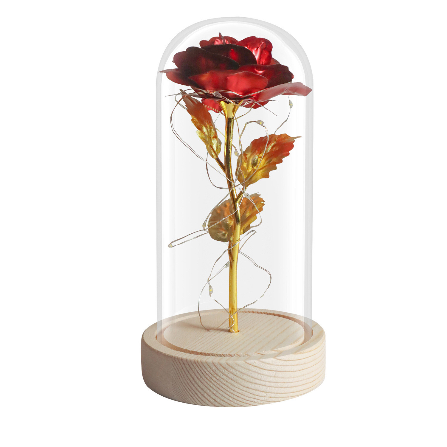 Colorful 24k Gold Leaf Flower Color Gold Imitation Product With Lamp Immortal Rose Flower Glass Cover Led Gift Box Set Stall Decoration