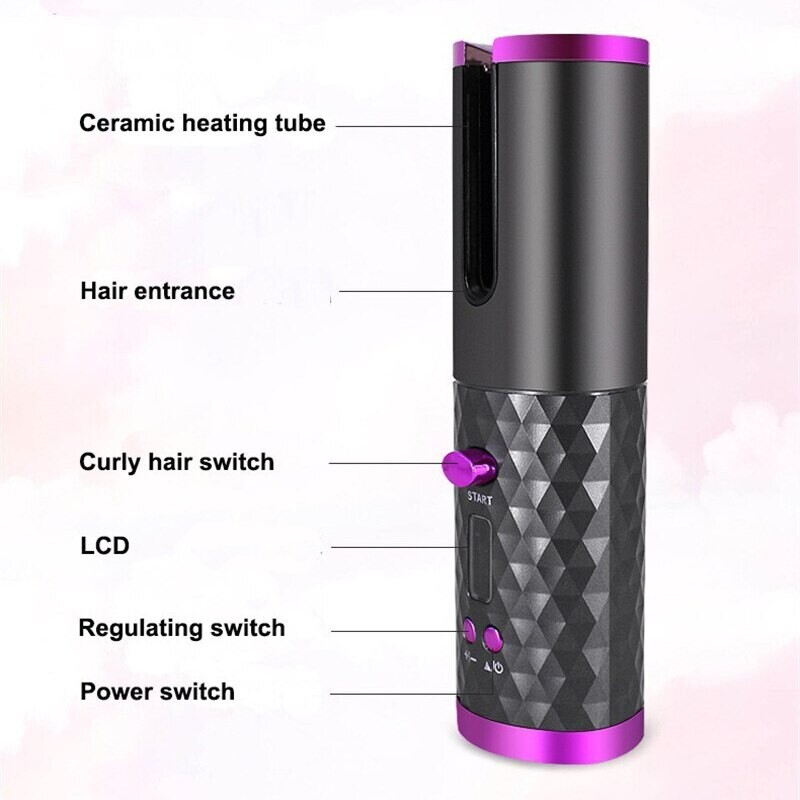 Rechargeable Automatic Hair Curler Women Portable Hair Curling Iron LCD Display Ceramic Curly Rotating Curling Wave Styer