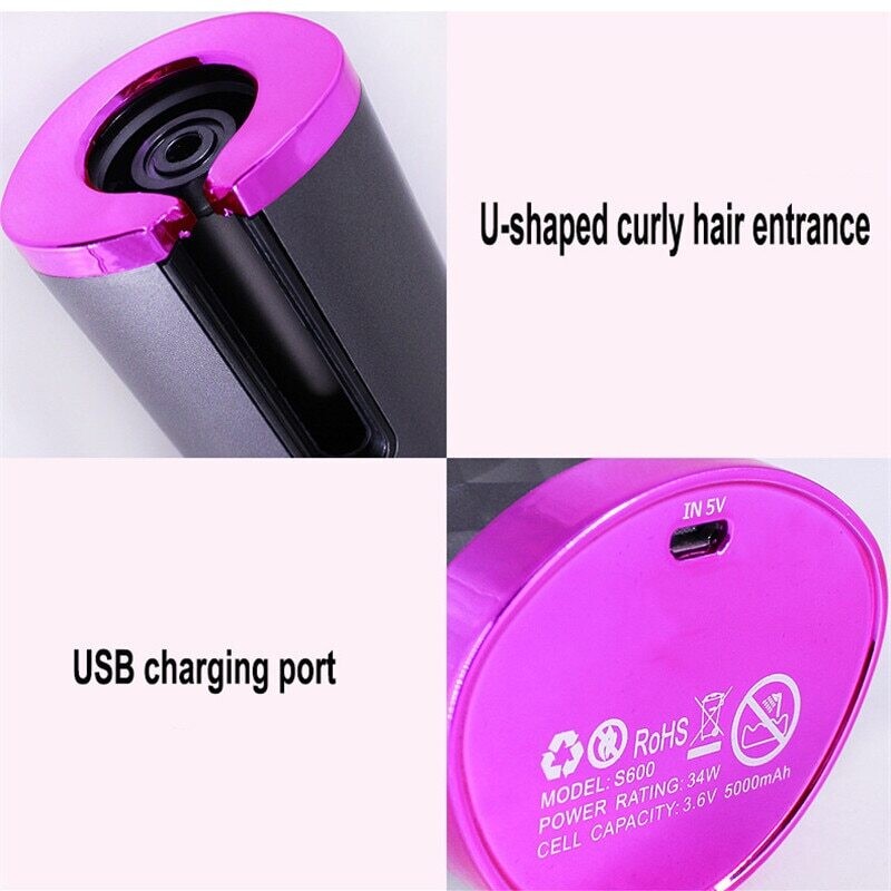 Rechargeable Automatic Hair Curler Women Portable Hair Curling Iron LCD Display Ceramic Curly Rotating Curling Wave Styer