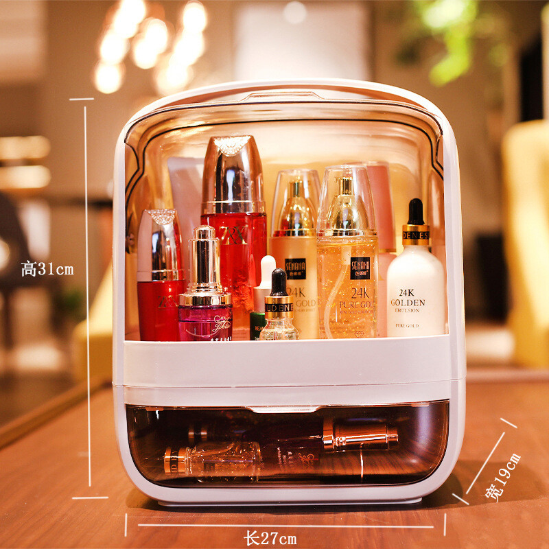 Simple Net Celebrity Cosmetic Storage Box Vibrato With The Same Desktop Dust-proof Household Dressing Table Skin Care Product Storage Box, Color: Small pearl white square (crystal) 1988