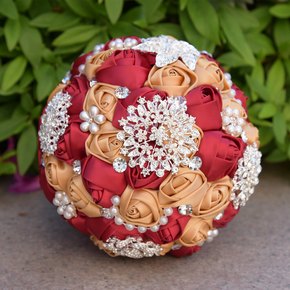 Bride simulation flower holding flower wedding supplies gift, Color: F3-1/european and american holding wine red+khaki