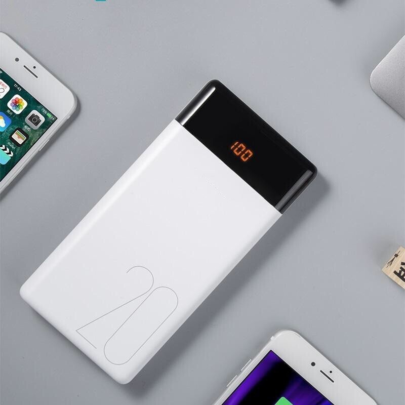Power Bank 20000mAh 3 Input Port Digital Display Mobile Power Bank, Color: White, Power Capacity: Mark 20000 actual 16000