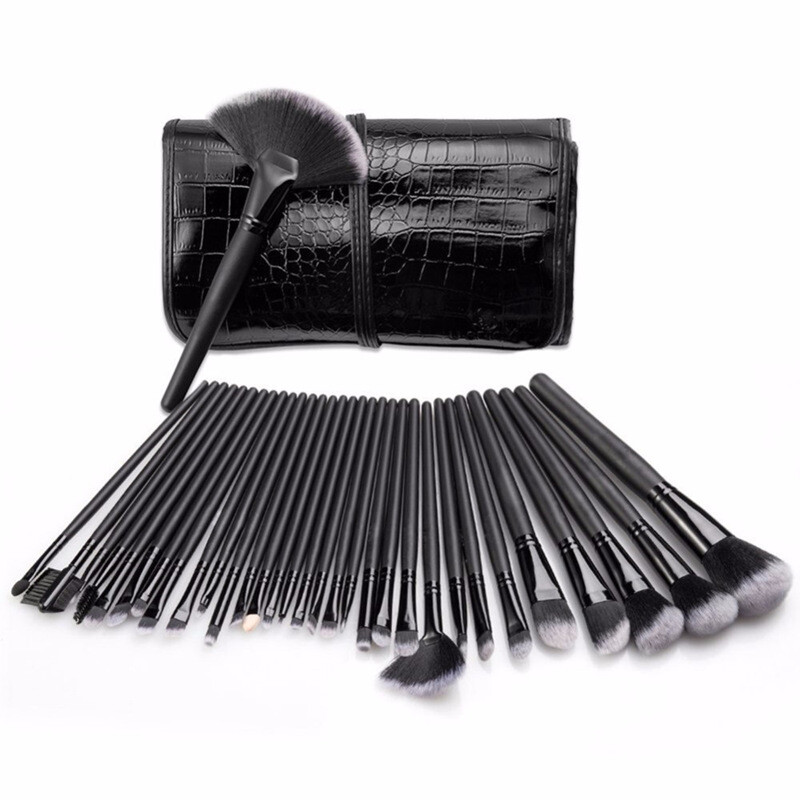32 Black Pink Crocodile Wrap Pattern Makeup Brush Set Makeup Appliances Beauty Tools