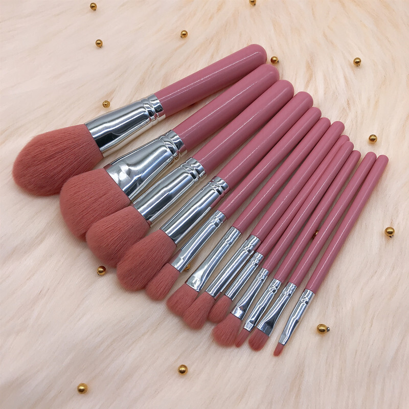 Light Blue Wooden Handle Makeup Brush Set