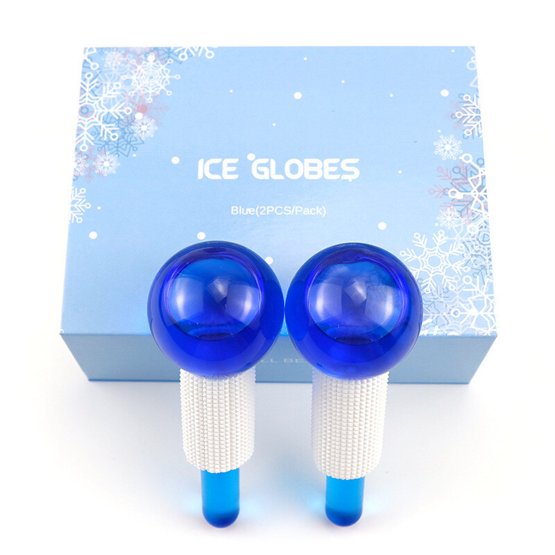Spot  Ice Wave Ball Beauty Ice Hockey Ice Compress Ball Crystal Ball Ice Therapy Facial Massage Stick Glass Beauty Ball, Shape: Dark blue transparent ice wave ball box