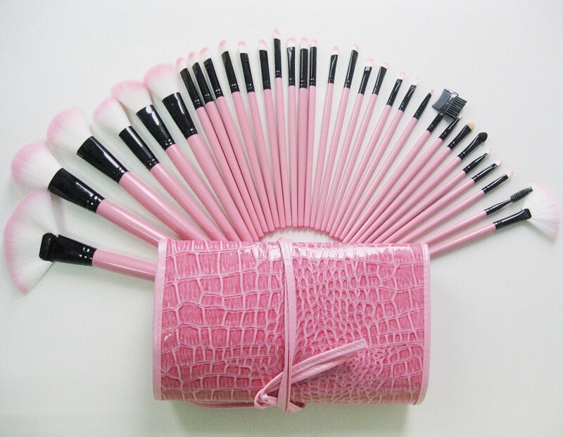 32 Black Pink Crocodile Wrap Pattern Makeup Brush Set Makeup Appliances Beauty Tools