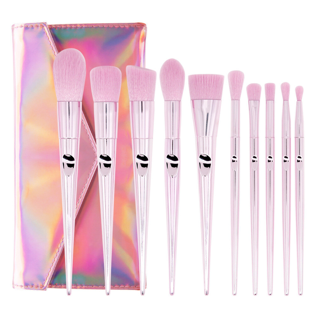 Pink Laser Bag Thumb Makeup Brush Set Beauty Tools Wholesale, Appearance color: Lavender hair-(laser package) 10 thumb makeup brushes