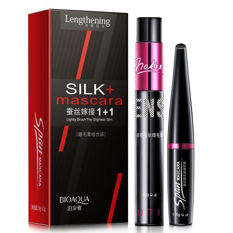 Silk Grafting Mascara Mascara Combination Set Growth Fluid Curling Thick Eyelashes, Net Content: 10g+1.5g