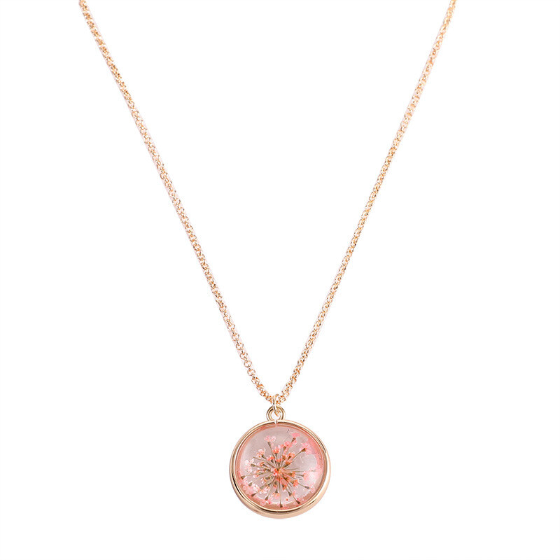 dried flower transparent necklace, Color: Pink