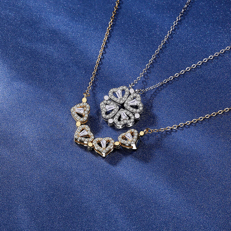 Damila S925 Sterling Silver A Multi-wear Four-leaf Clover Necklace Interlocking Love Clavicle Chain