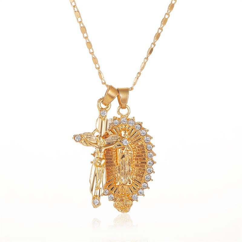 catholic crucifix christian cross necklace, Color: 01kc gold 2697