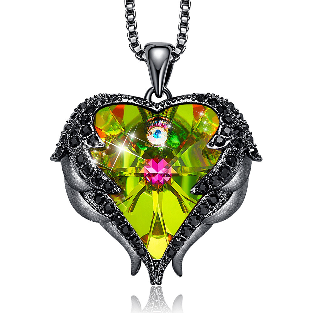  Jewelry Ocean Heart Necklace Angel Wings Crystal Chain Necklace 