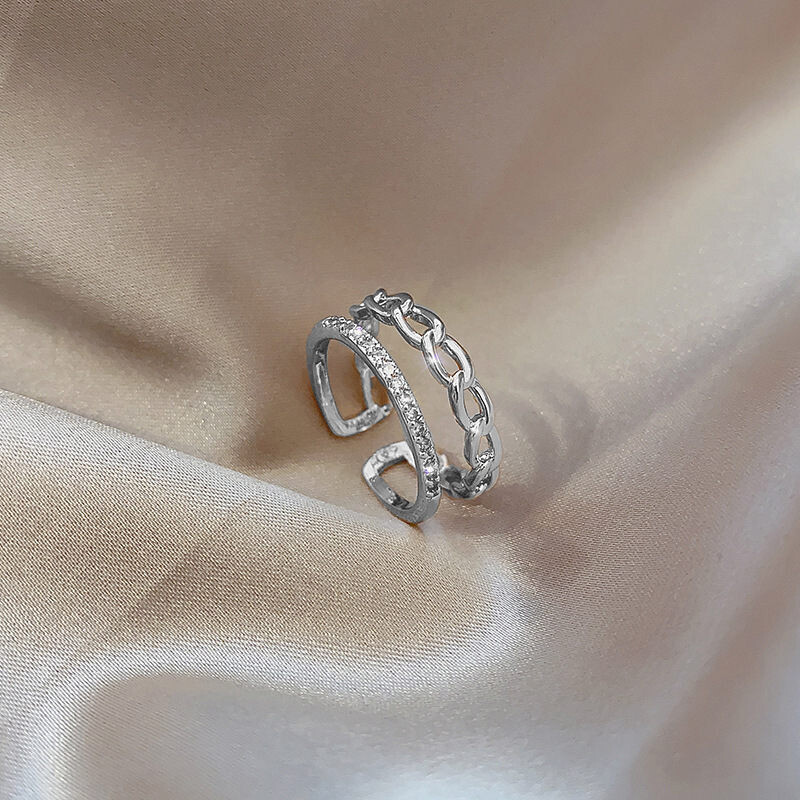  simple zircon open ring, Color: 006 silver, Size: The opening is adjustable