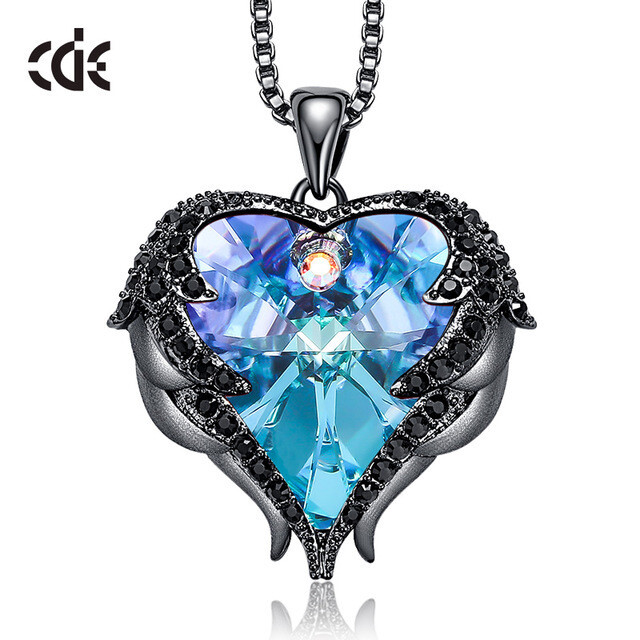 Jewelry Ocean Heart Necklace Angel Wings Crystal Chain Necklace 