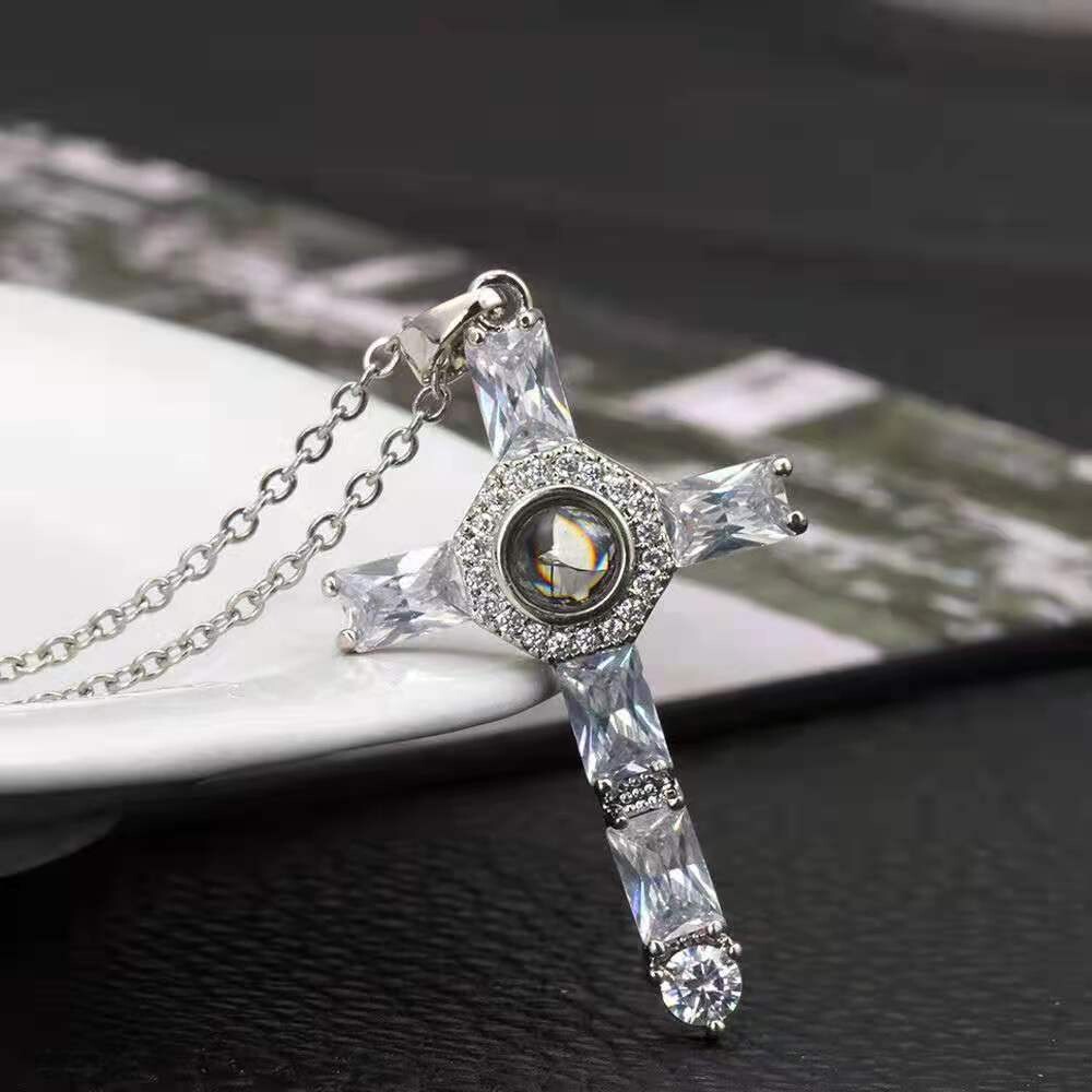  Cross Projection Necklace New Diamond Pendant Miniature Projection Necklace
