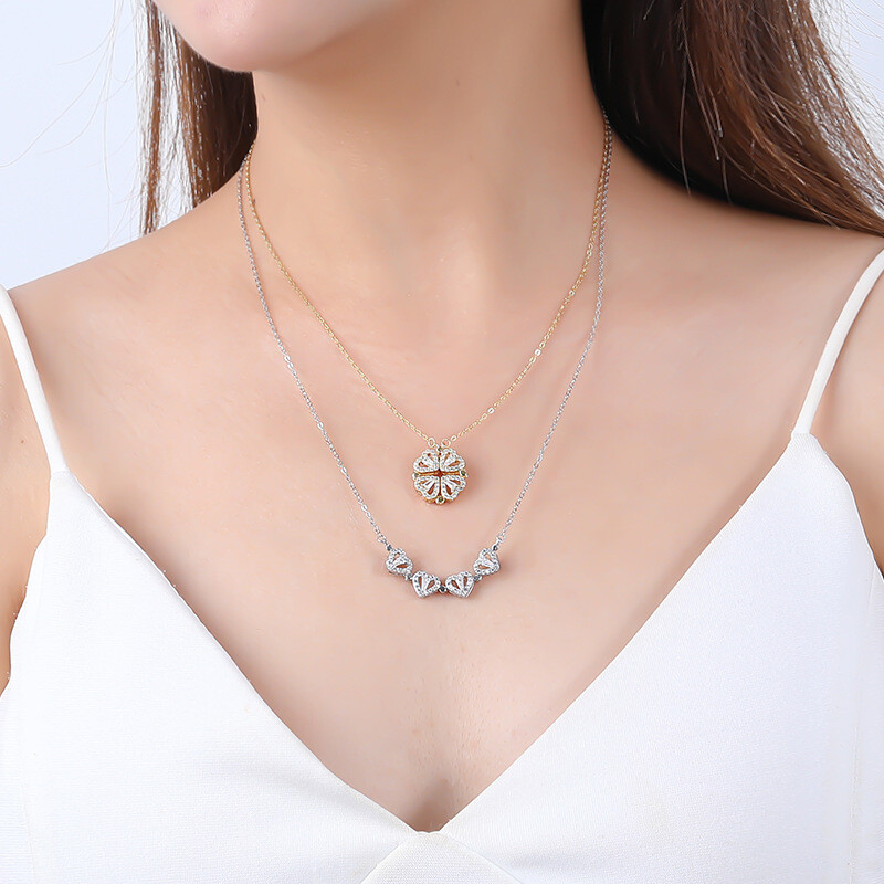 Damila S925 Sterling Silver A Multi-wear Four-leaf Clover Necklace Interlocking Love Clavicle Chain