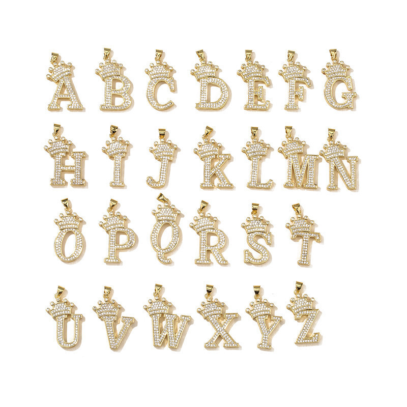 Micro-set Zircon Crown English Alphabet Pendant Necklace