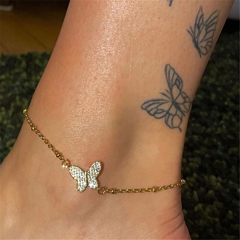  Rhinestone Butterfly Accessories Metal Thin Chain Anklet