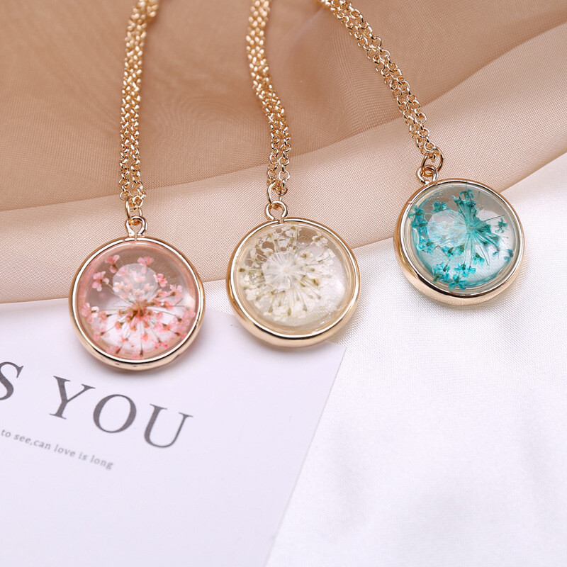 dried flower transparent necklace