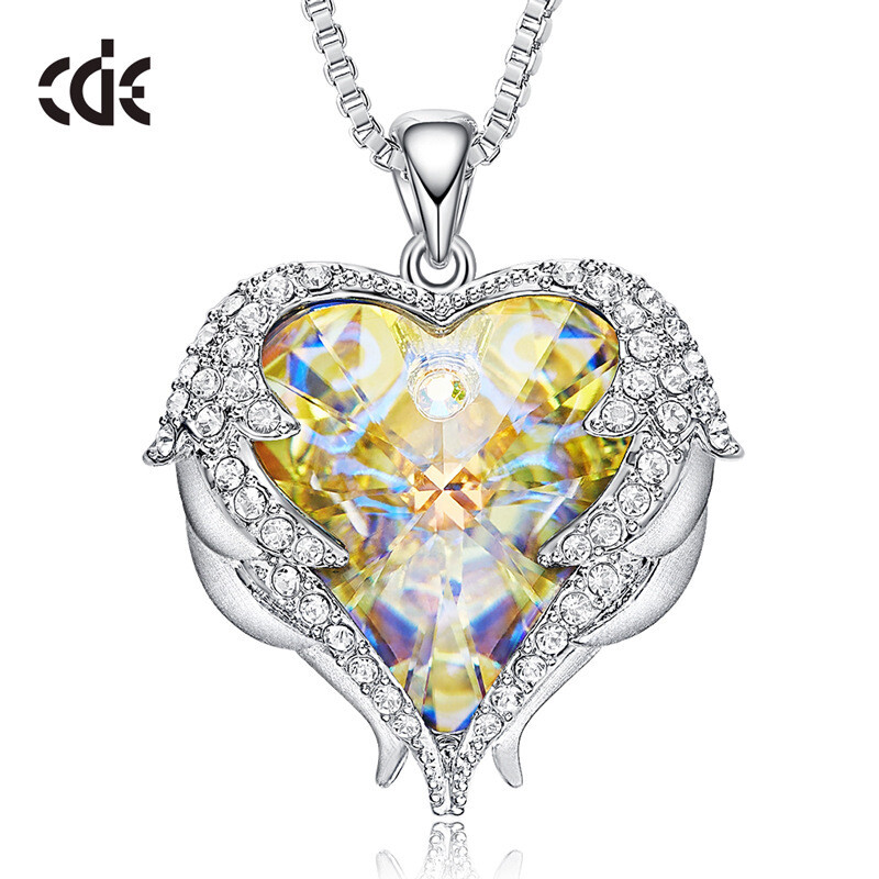  Jewelry Ocean Heart Necklace Angel Wings Crystal Chain Necklace 