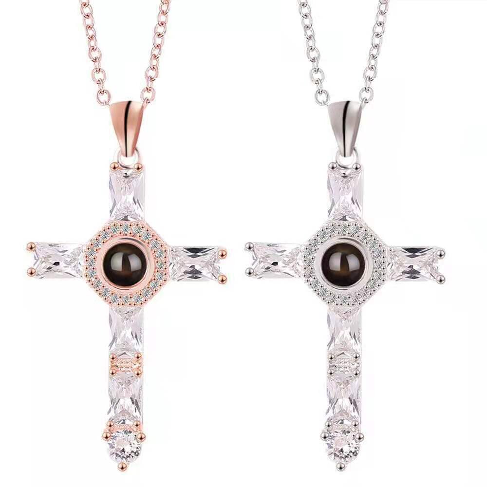  Cross Projection Necklace New Diamond Pendant Miniature Projection Necklace