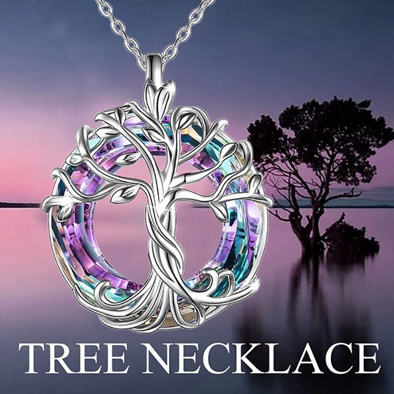 Tree of Life Necklace Round Multicolor Crystal Pendant