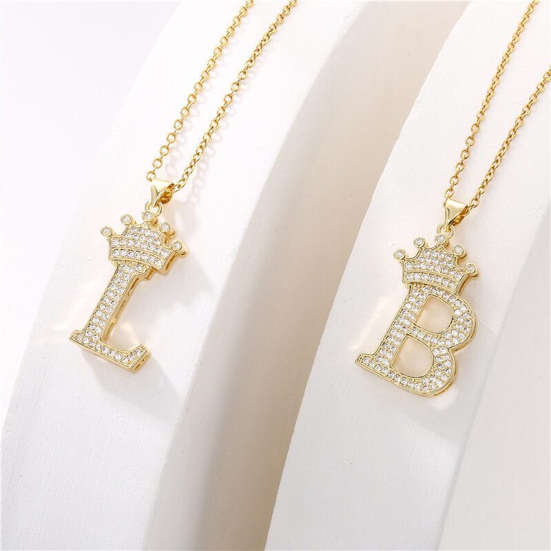 Micro-set Zircon Crown English Alphabet Pendant Necklace