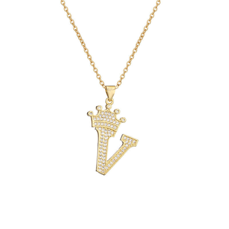 Micro-set Zircon Crown English Alphabet Pendant Necklace