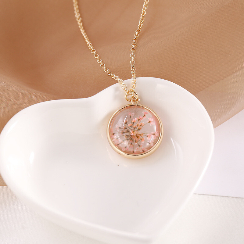 dried flower transparent necklace