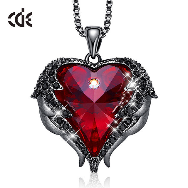  Jewelry Ocean Heart Necklace Angel Wings Crystal Chain Necklace , Color: Black gun red