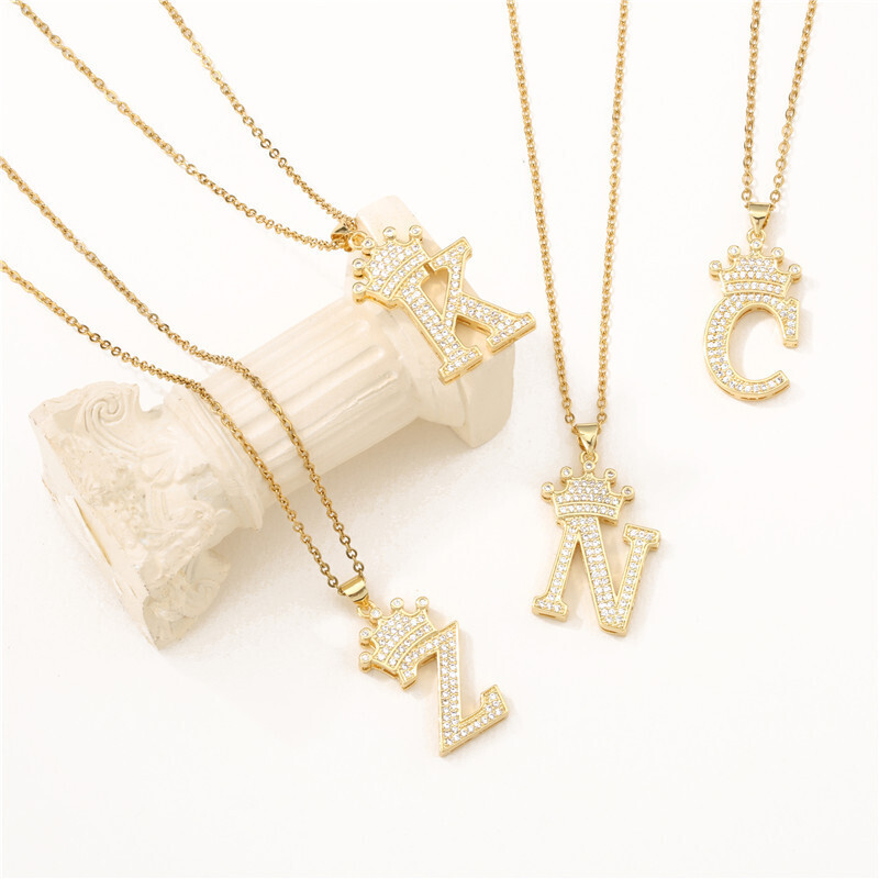 Micro-set Zircon Crown English Alphabet Pendant Necklace