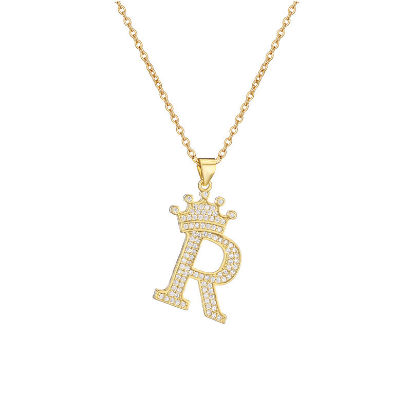 Micro-set Zircon Crown English Alphabet Pendant Necklace