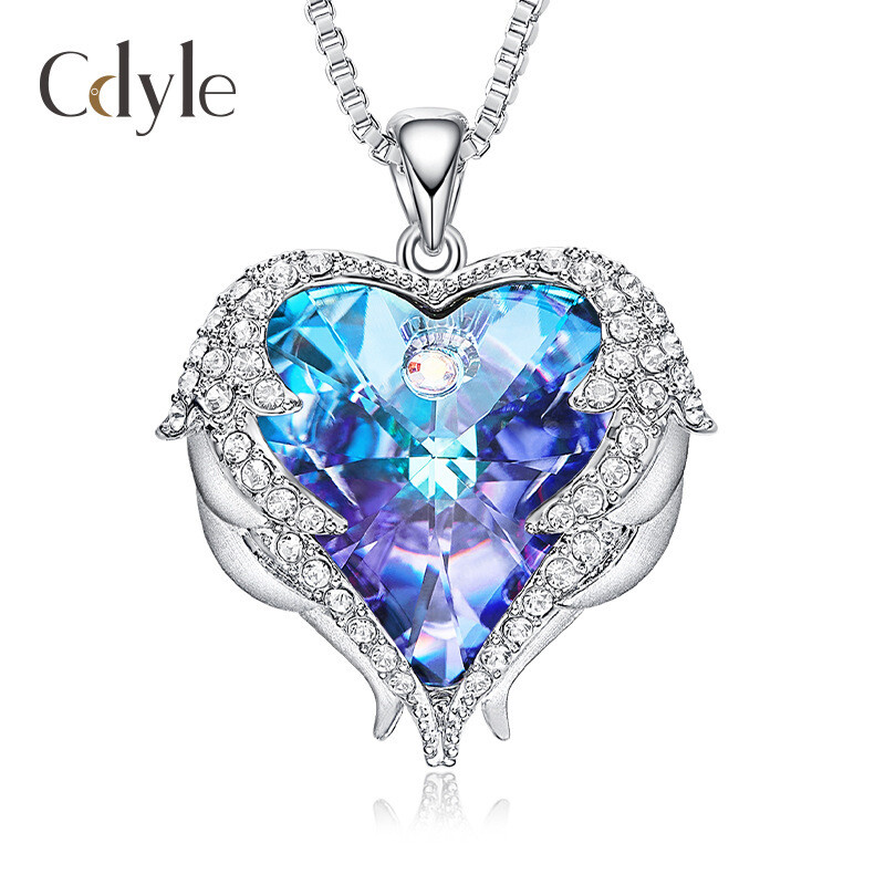  Jewelry Ocean Heart Necklace Angel Wings Crystal Chain Necklace 