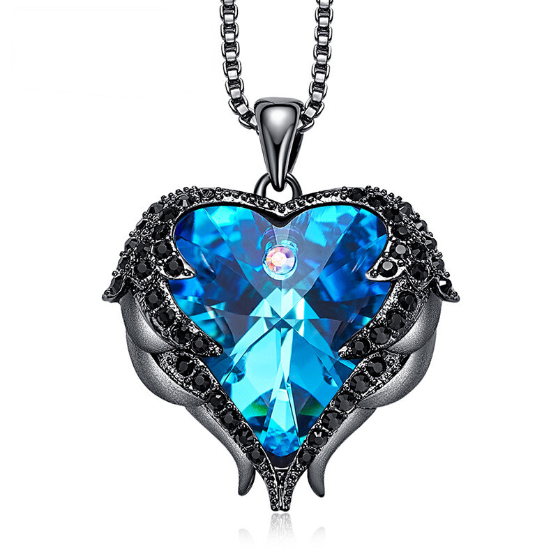  Jewelry Ocean Heart Necklace Angel Wings Crystal Chain Necklace 