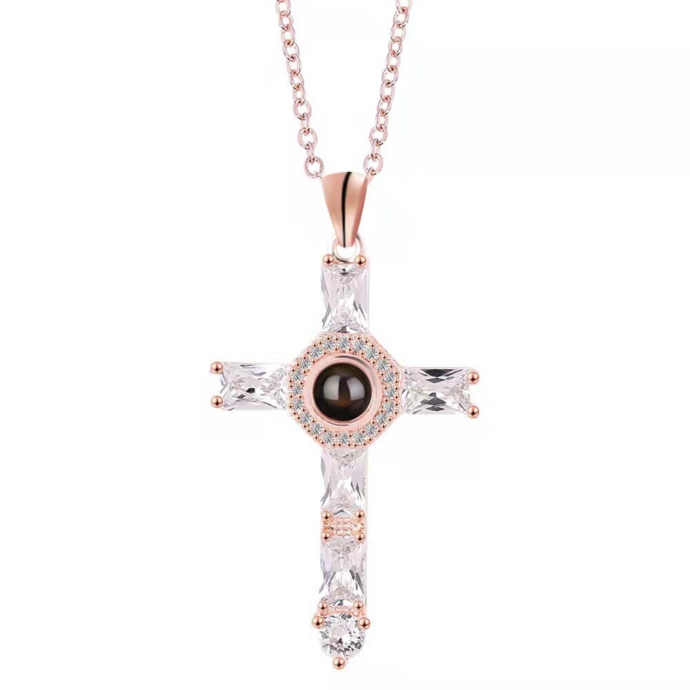  Cross Projection Necklace New Diamond Pendant Miniature Projection Necklace