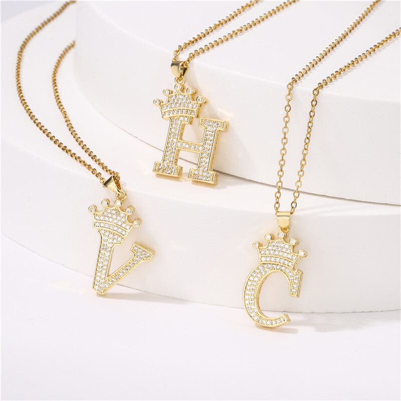 Micro-set Zircon Crown English Alphabet Pendant Necklace