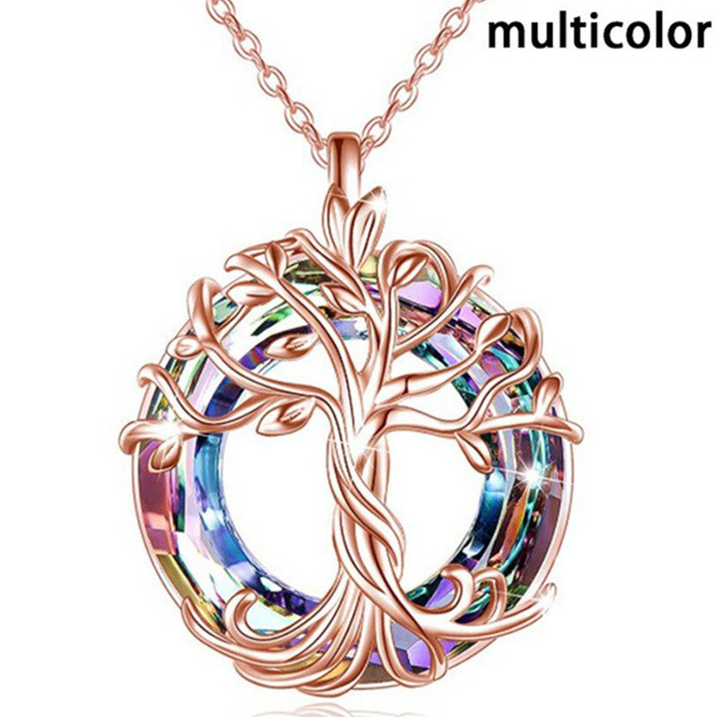 Tree of Life Necklace Round Multicolor Crystal Pendant