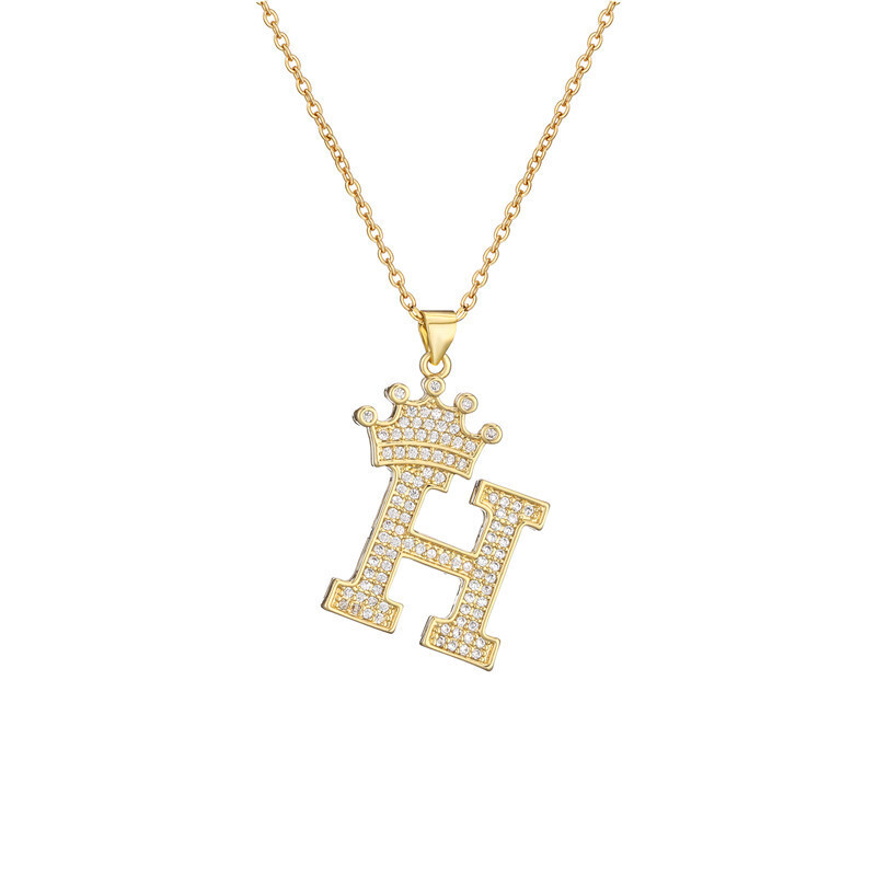 Micro-set Zircon Crown English Alphabet Pendant Necklace