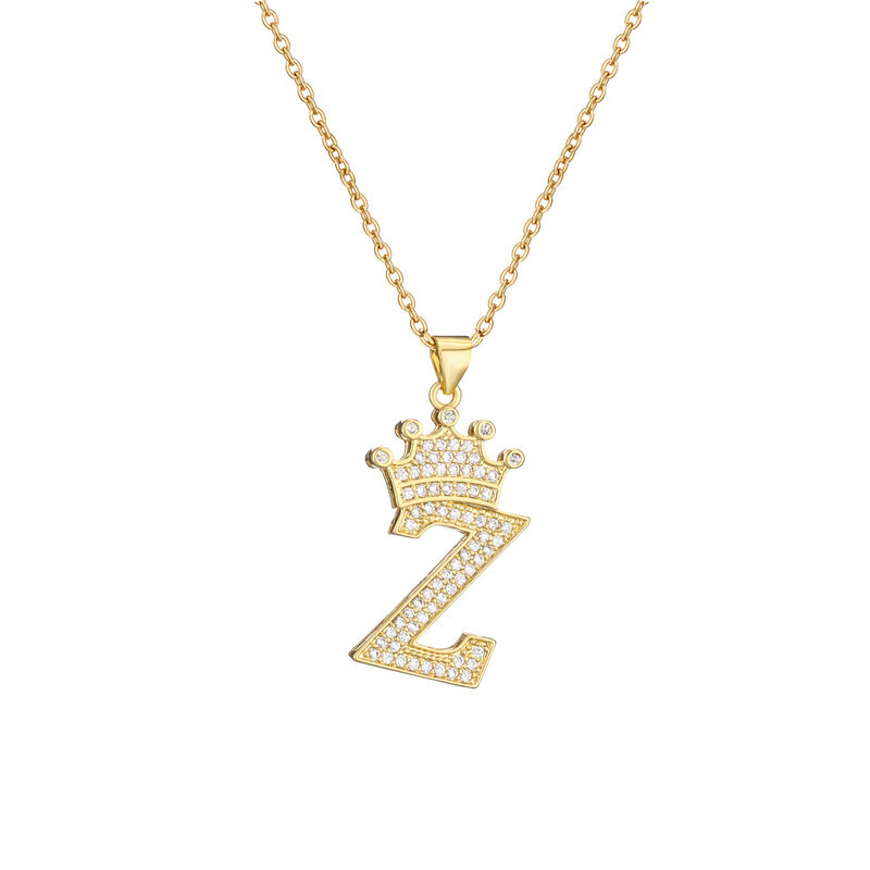 Micro-set Zircon Crown English Alphabet Pendant Necklace, Color: Z