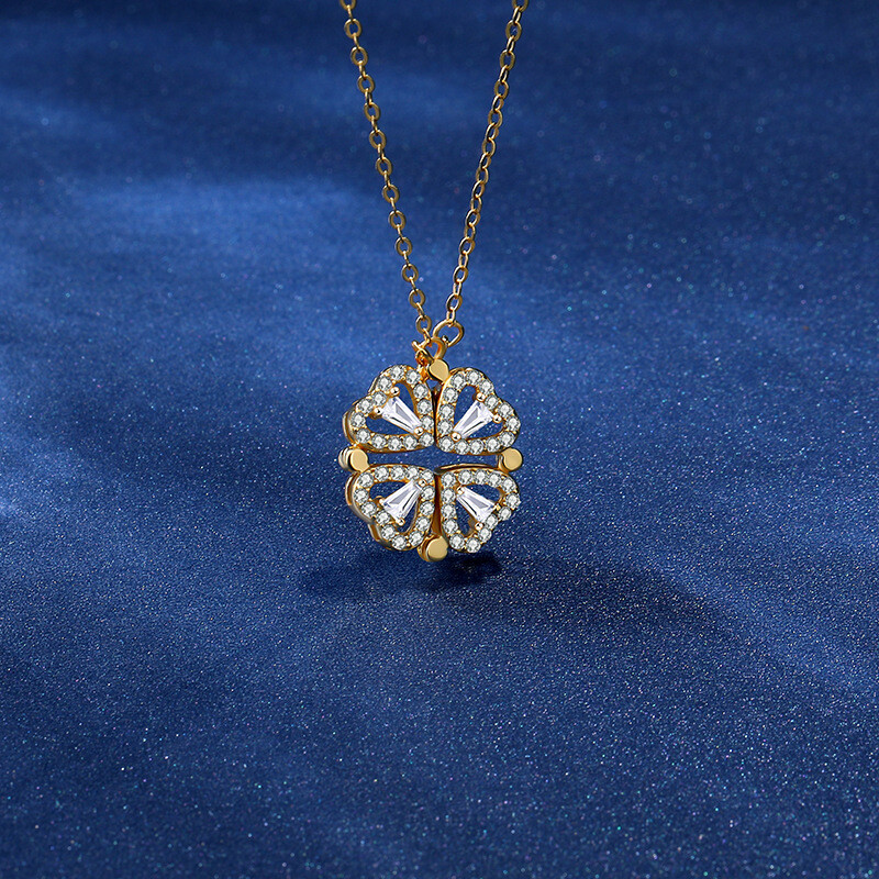 Damila S925 Sterling Silver A Multi-wear Four-leaf Clover Necklace Interlocking Love Clavicle Chain