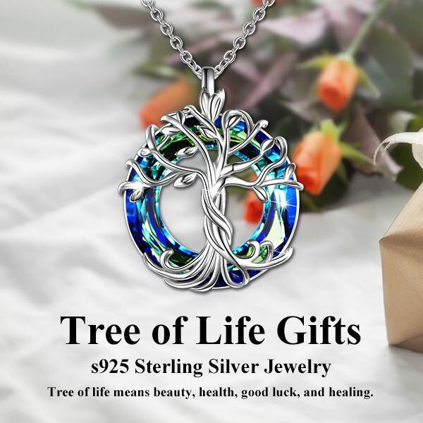 Tree of Life Necklace Round Multicolor Crystal Pendant