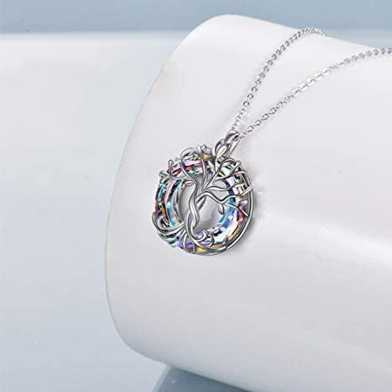 Tree of Life Necklace Round Multicolor Crystal Pendant